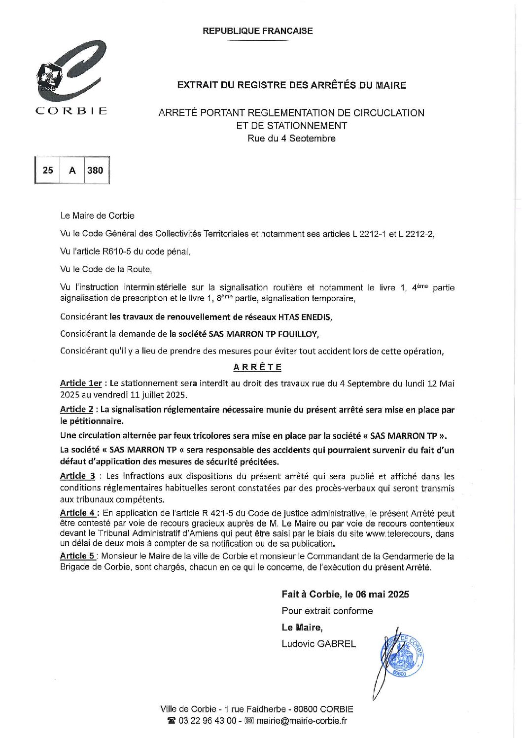 Arrêté du 4 Septembre.